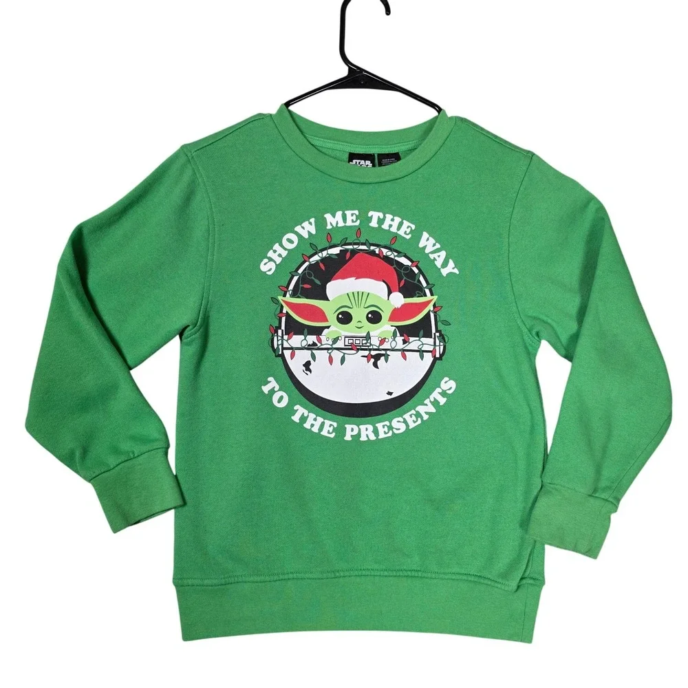 Star Wars Grogu Christmas Sweatshirt Youth‎ Boys M Green Graphic